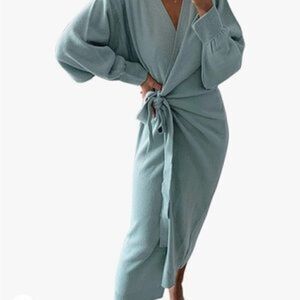 New Knit Sweater Wrap Maxi Dress With Belt